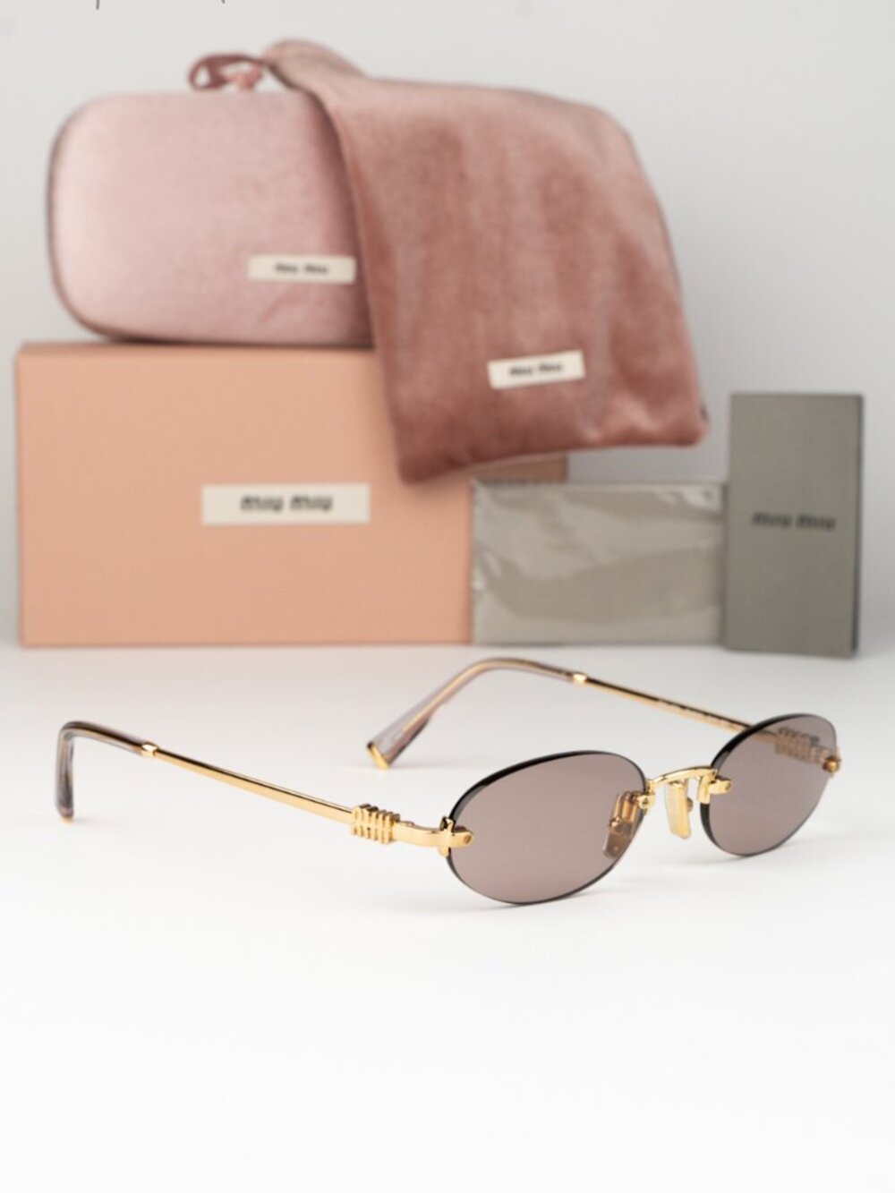 Miu Miu Women Sunglasses Gold Purple Brown Oval MUA54S 5AK20I NEW AUTHENTIC